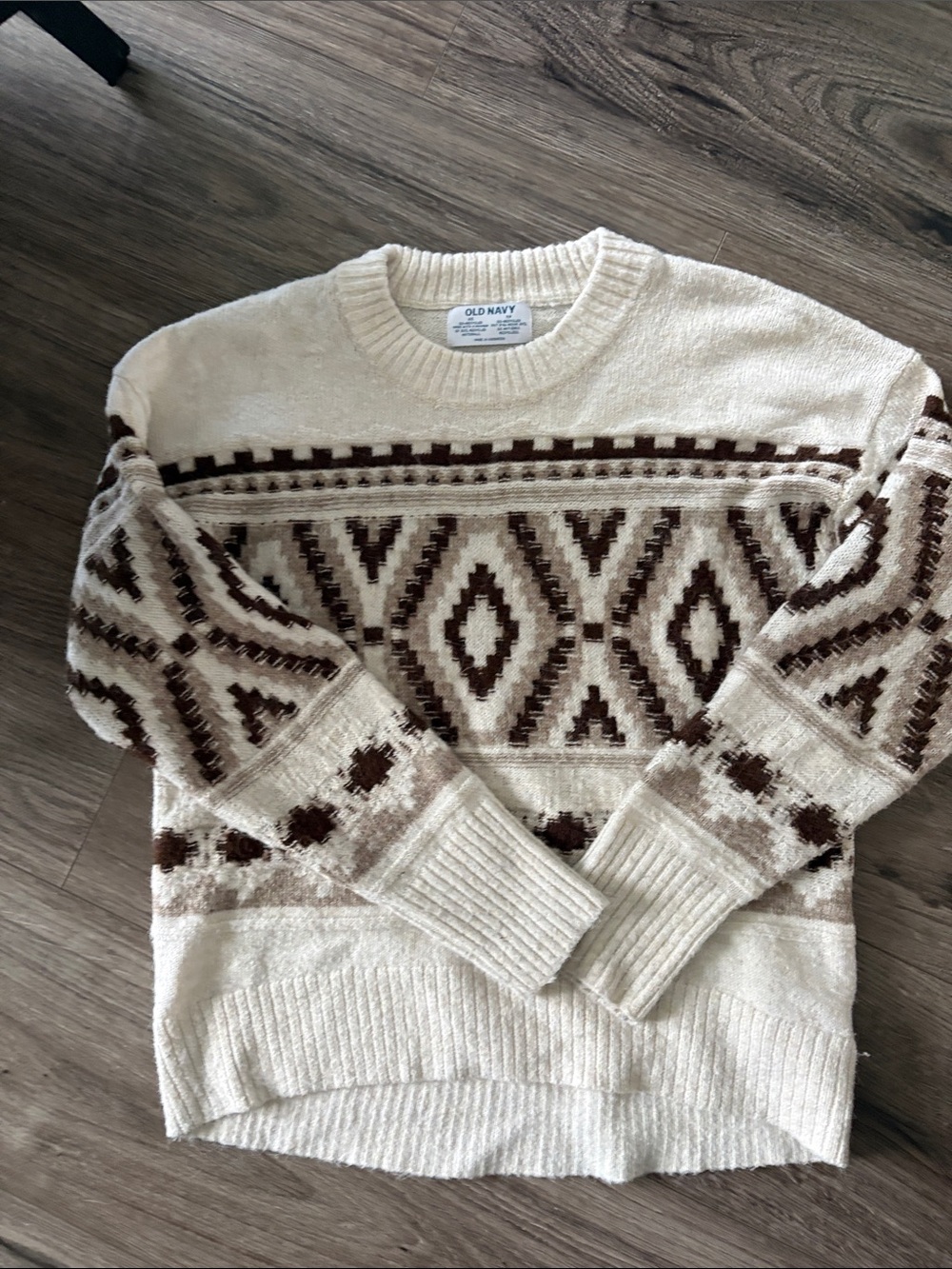 Old Navy Cream & Brown Geometric Crewneck Sweater - Men